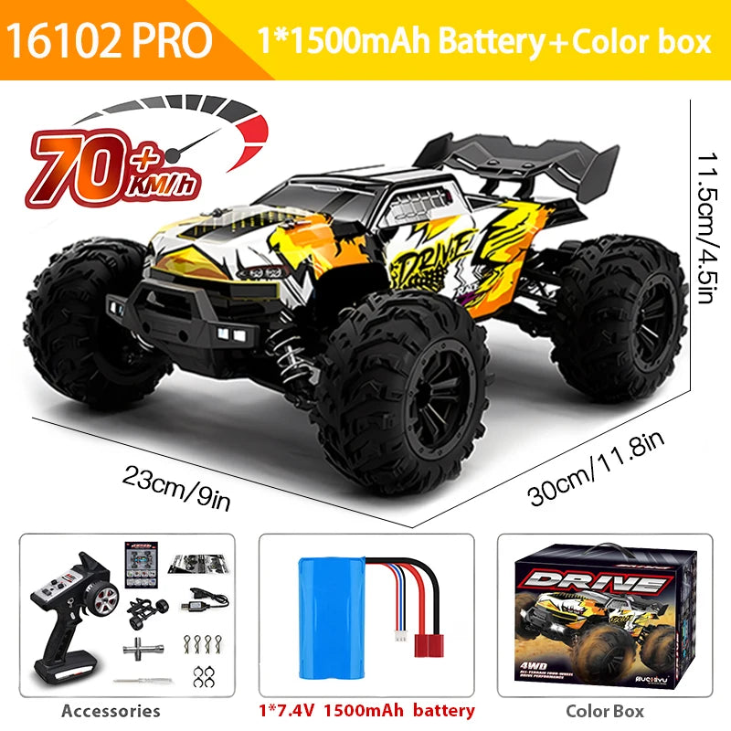 16103PRO 2.4GHz 70KM/H Professional RC Car: Brushless Motor, 1:16 Scale 4WD High-Speed Off-road Climbing Vehicle Wtith LED Light Econic Blanks